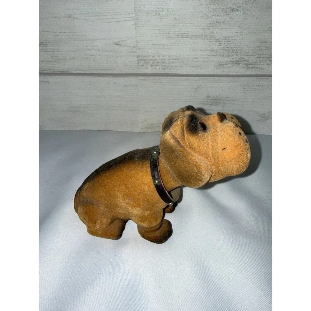 Vintage Flocked Bulldog Bobblehead Nodder Brown Black Rare Dashboard Dog‎